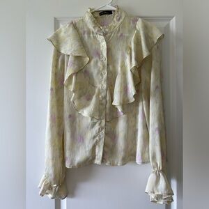 Ruffled Long Sleeve Blouse with Bib Collar